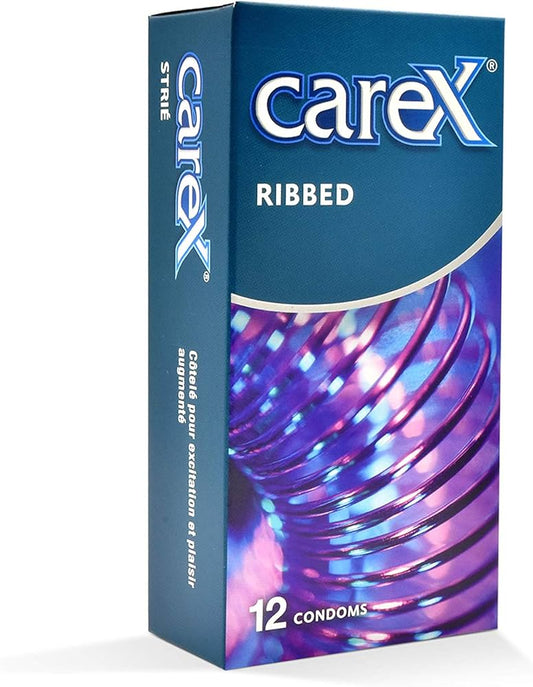 Carex Ribbed Condoms | For Greater Sensation and Pleasure | 12 Count